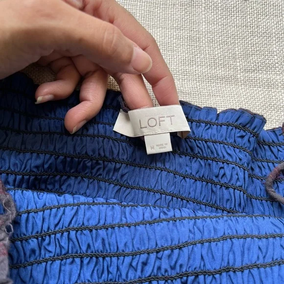 SOLD ❌ Brown and Blue Checked Smocked Top with noodle straps from LOFT - Picture 5 of 5